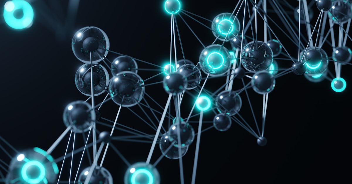 Rede de conexões luminosas, representando inteligência artificial
